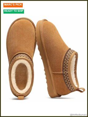 Genuine Suede Mini Ankle Boots Faux Fur Lined Winter Snow Boots
